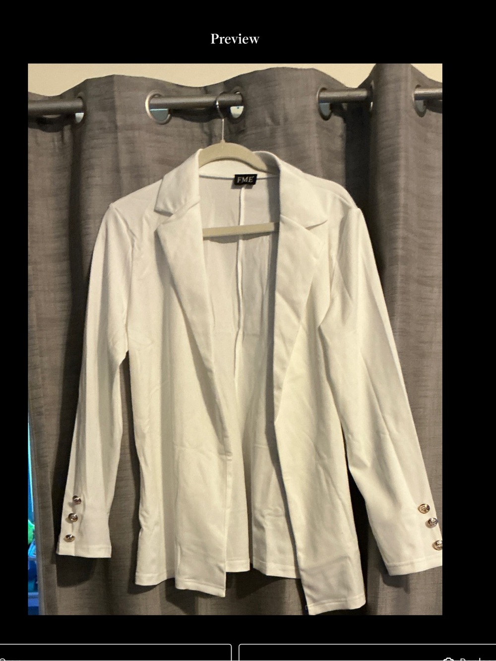 FME Makeover Essentials White Open-Front Blazer with Gold-Tone Buttons